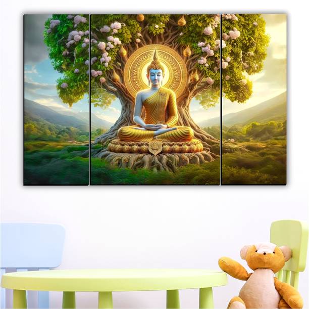 XIDLZ 3 Panel Modern Lord Buddha Meditating Home decor scenery painting art Digital Reprint 12 inch x 18 inch Painting