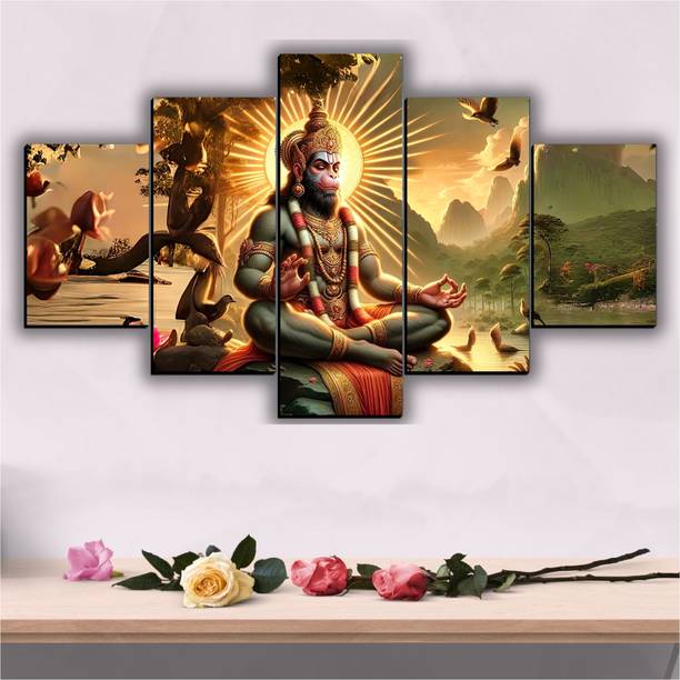 XIDLZ 5 panel canvas wall painting Lord Hanuman Ji Home decor Digital Reprint 18 inch x 30 inch Painting