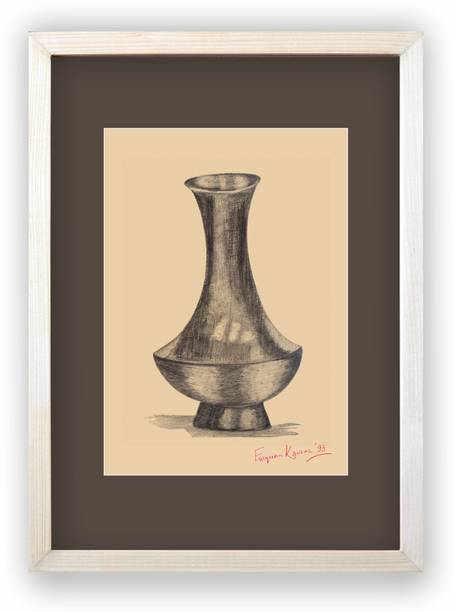 MerajCreatives Meraj’S Creatives – 027 Metal Vase Sketch Pencil 20 inch x 14 inch Painting