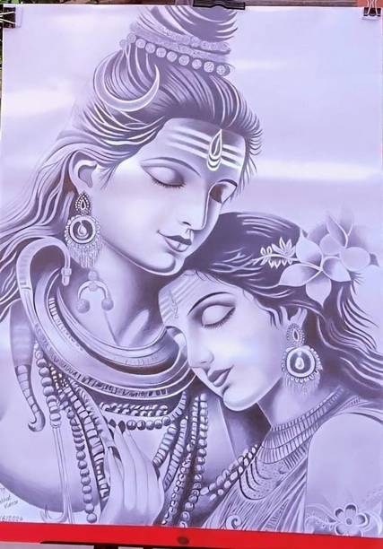 Akaar AKAAR Shiv-Parvati Sketch, Shiv-Parvati pencil sketch(Orignal) Pencil 12 inch x 9 inch Painting