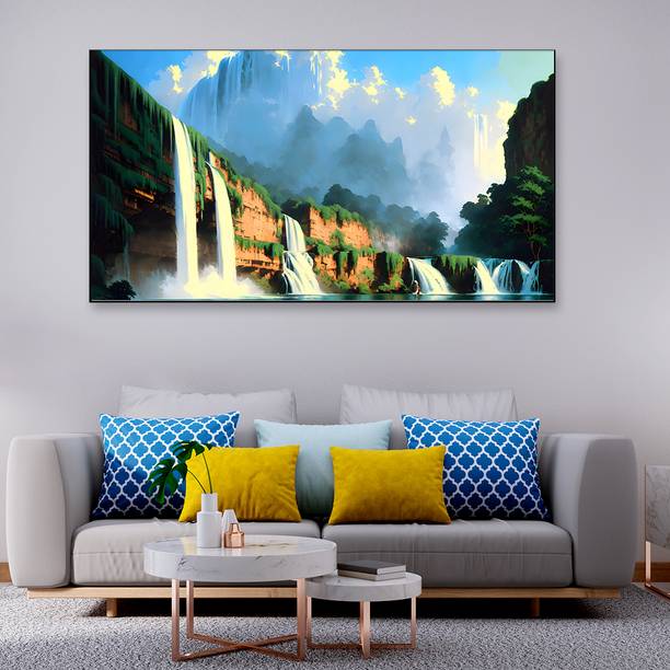 डेकॉर र्स्टेशन Beautiful Tropical Waterfall Forest Jungle Nature Landscape Canvas Wall Painting कैनवास 24 inch x 48 inch पेंटिंग
