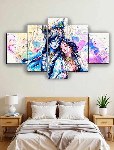 XIDLZ Canvas wall painting Radha Krishna 5 panel scenery Home decor Digital Reprint 18 inch x 30 inch Painting