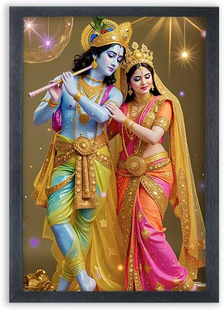 Wavecapture Radha Krishna Divine Love 3D Digital Art Photo Frame for Home Decor NA 13 inch x 10 inch Painting