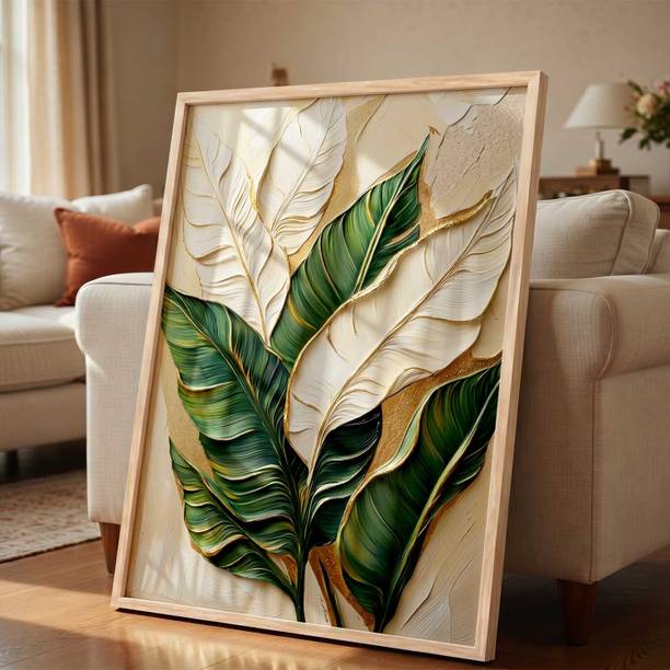 Hothouse Aesthectic Leaf Art Wall Painting Home Decoration With Frame For Living Room 3D Painting 17 inch x 13 inch Painting