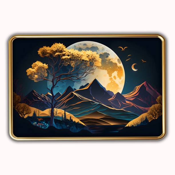 Dharvika Innovations 3D Scenery Golden Slim Photo Frame with Sparkle Coated Lamination Digital Reprint 18 inch x 12 inch Painting