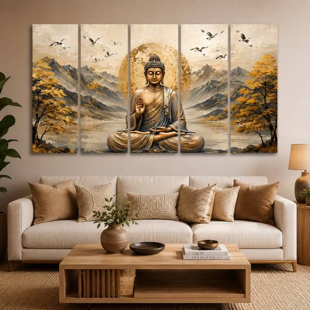 ARTSENSE Artsense Buddha Multi Panel Wall Painting Digital Reprint 27 inch x 10 inch Painting