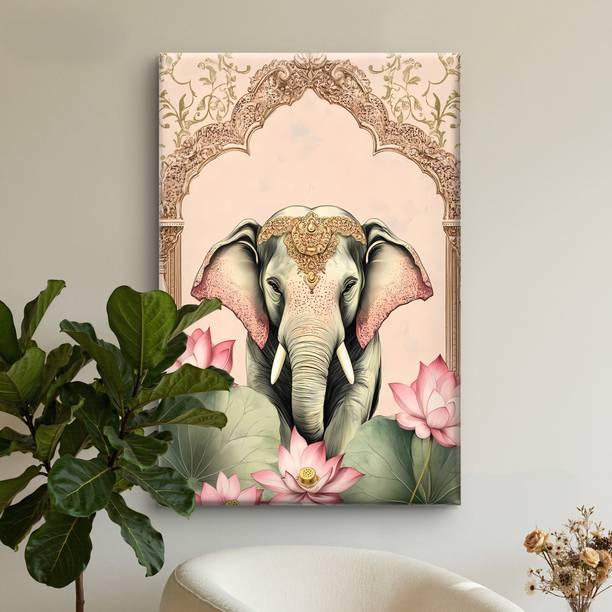 सैफ Ganesha Elephant Canvas Wall Art Lotus Spiritual Painting Decor कैनवास 30 inch x 20 inch पेंटिंग