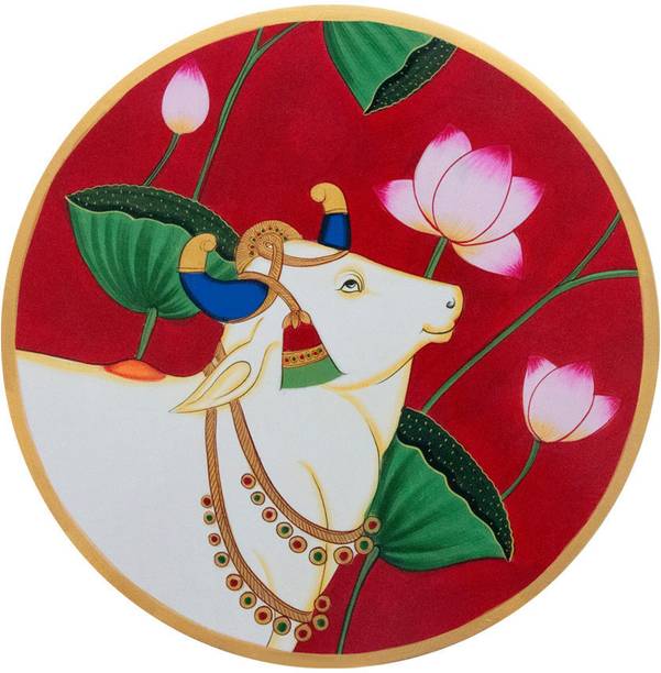 Talkingwalls Pichwai Traditional Cow Painting Red | A Hand-Crafted Digital Reprint 12 inch x 12 inch Painting