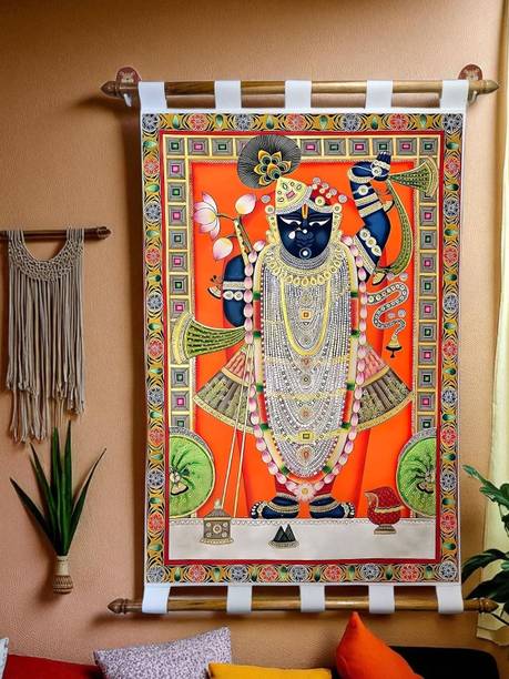 tushaco Handicrafts Shrinath Ji Pichwai Canvas Painting Scroll (Design 7) Wall Painting, Home Decor Canvas 29 inch x 20 inch Painting