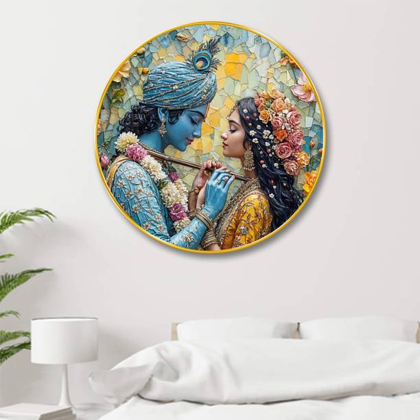 saf Radha krishna gold strip framed wall paintings for wall decoration Digital Reprint 23 inch x 23 inch Painting