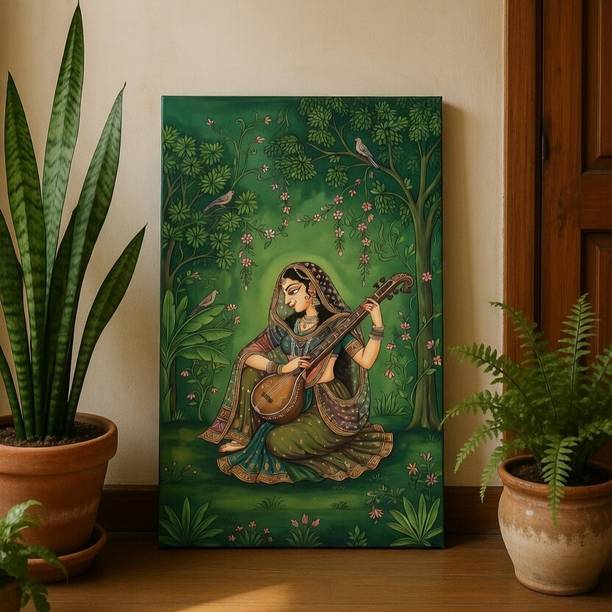 सैफ Traditional Indian Musician Veena Canvas Wall Art for Home Decor कैनवास 30 inch x 20 inch पेंटिंग