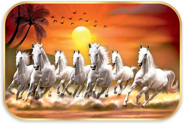 Indianara Vastu Seven Running Horses Without Glass Framed Art Print (12 *18 Inches) Digital Reprint 14 inch x 20 inch Painting