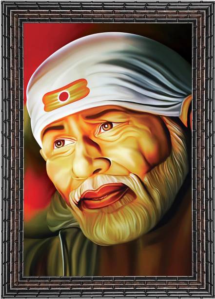 Indianara Indianara Lord Sai Baba Face Without Glass Framed Art Painting 10 X 13 INCH Digital Reprint 13 inch x 10 inch Painting