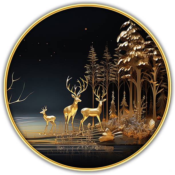 Poster N Frames Scenery Landscape Wall Painting with golden frame Round Wall Art-36397 Digital Reprint 12 inch x 12 inch Painting