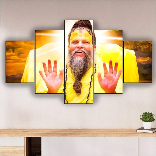 XIDLZ 5 Panel Premanand Ji Maharaj Home decor wall painting art Digital Reprint 18 inch x 30 inch Painting