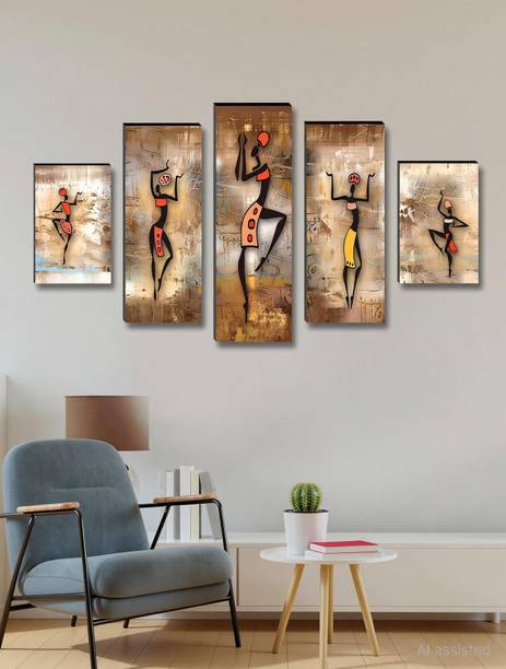 saf African Lady UV Textured Set of 5 Home Decorative Pack of 5
