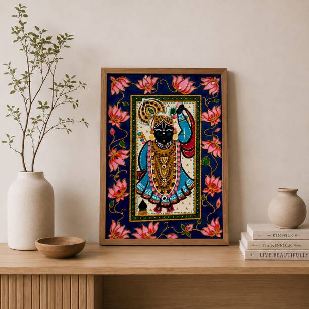 Masstone Shrinathji Pichwai Wall Painting Traditional Hindu Home Decor Artwork Digital Reprint 19.5 inch x 13.5 inch Painting