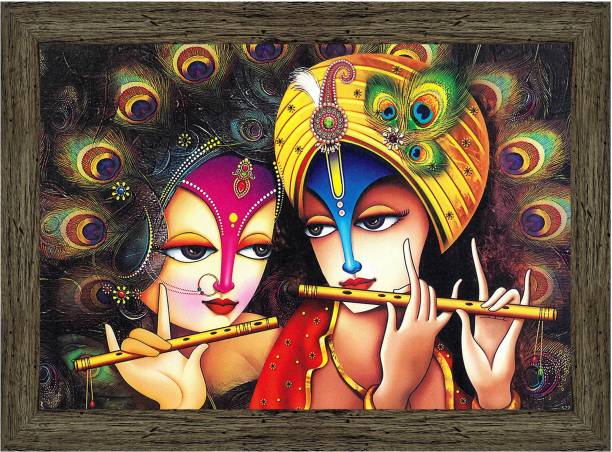 Indianara Radha Krishna Painting (4495EBY) without glass Digital Reprint 33.2 inch x 10.2 inch Painting