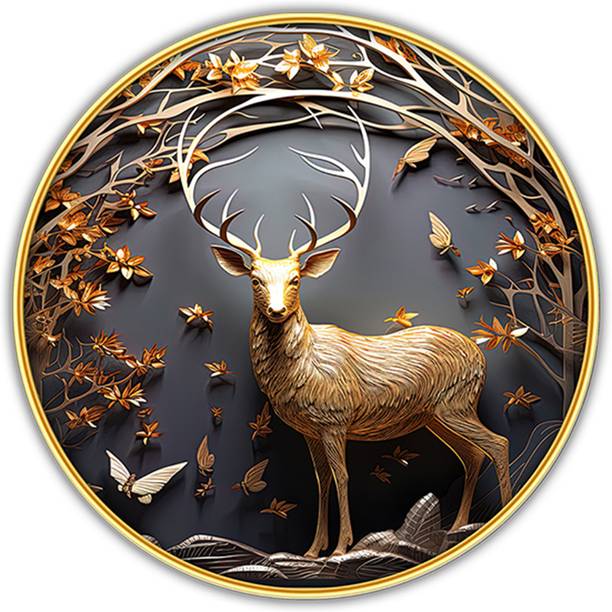 Poster N Frames Scenery Landscape Wall Painting with golden frame Round Wall Art-36412 Digital Reprint 12 inch x 12 inch Painting