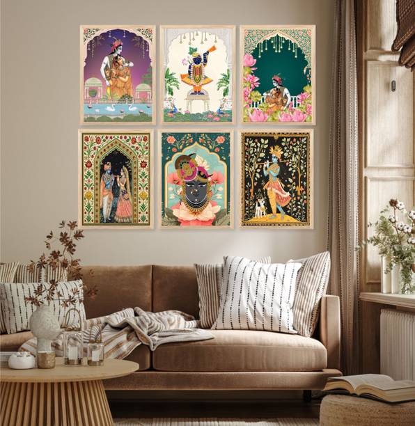 FramingoKart Madhubani Pichwai Shrinath Ji Art Modern Wall Framed Painting Digital Reprint 13 inch x 10 inch Painting