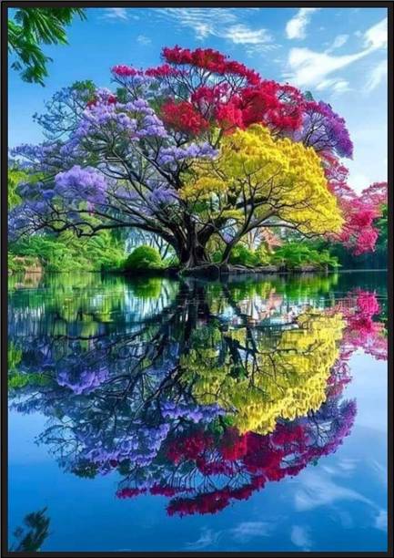 Art Sutra Colorful Reflection Tree Scenery Digital Reprint 11.5 inch x 8 inch Painting