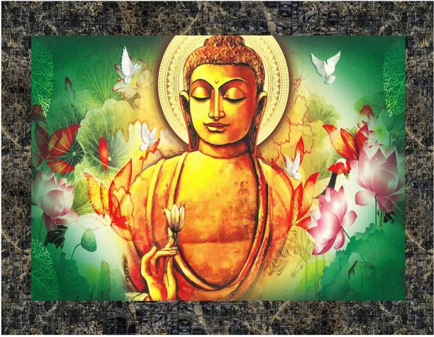 Indianara Gautam Buddha Painting (4476MGY) without glass Digital Reprint 10.2 inch x 13 inch Painting