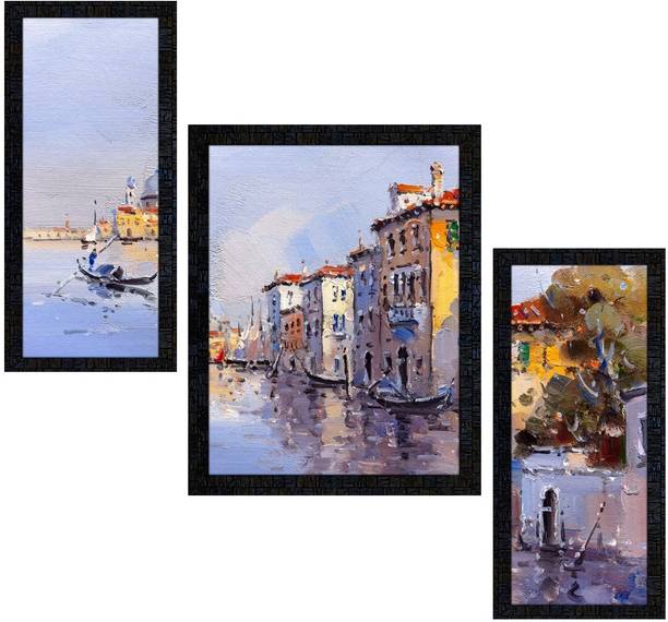 Poster N Frames Landscape Scenery Set of 3 with Acrylic Sheet (Glass) painting-1655 Digital Reprint 13.5 inch x 10.5 inch Painting