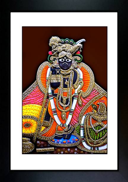 CrowdHall Banke Bihari Photo Frame | Banke Bihari Wall Painting Digital Reprint 13.5 inch x 10 inch Painting