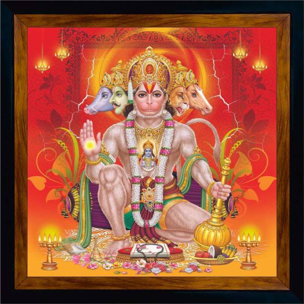 WALLMAX Panchmukhi Hanuman Wall Painting with UV Texured Digital Reprint 11 inch x 11 inch Painting