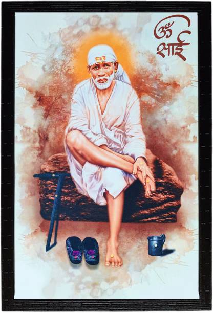 dharam arts shirdi wale Sai Baba's Divine Presence wall paintings with frame Digital Reprint 14 inch x 20 inch Painting
