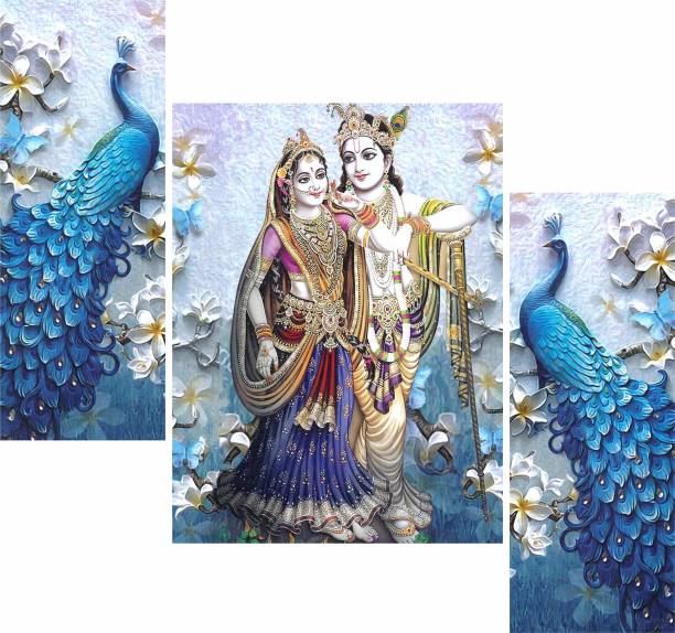 WALLMAX Set of 3 radha krishna uv textured gift item Digital Reprint 12 inch x 18 inch Painting