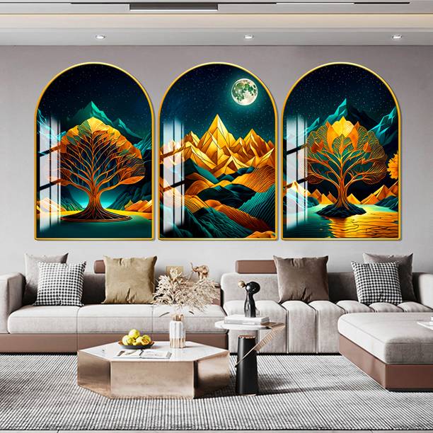 WALLMAX Set of 3 Premium Modern Art Scenery Crystal Wall Painting Resin Painting 18 inch x 36 inch Painting