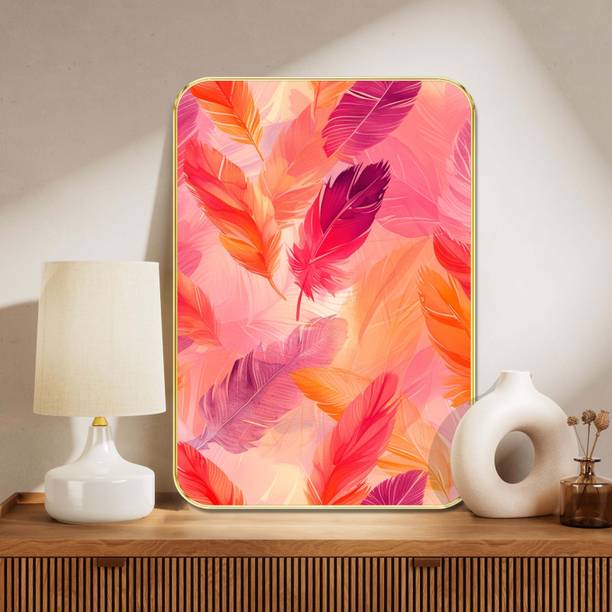 Aartify Vibrant Feather Wall Decor & Golden Frame Col...