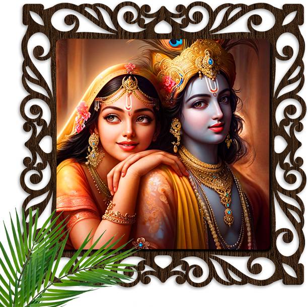 Casa Rica radha krishna photo frame painting wall hanging decoration for home and office 3D Painting 12 inch x 12 inch Painting