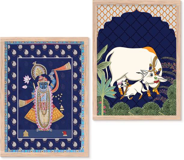 Artifly Shrinath Ji Pichwai Art Traditional Paitnings with Frame (Set of 2) Digital Reprint 17 inch x 13 inch Painting
