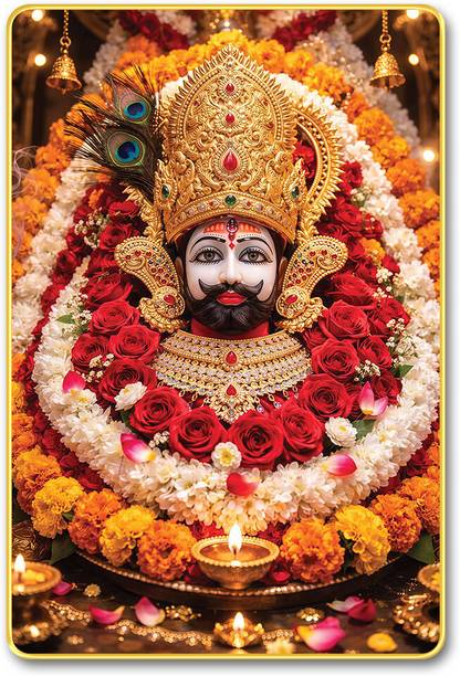 TheCastleDecor Khatu Shyam Ji Golden Frame | Shyam Baba Wall Art for Home Decor Digital Reprint 18 inch x 12 inch Painting