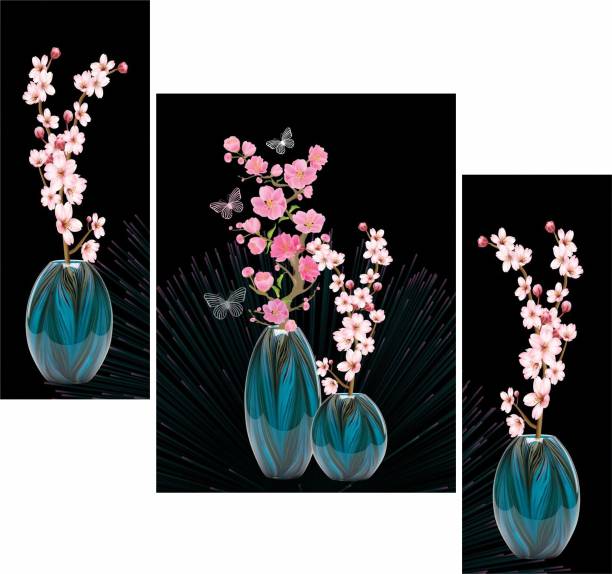 WALLMAX Set of 3 flower UV Textured Wall Painting Digital Reprint 12 inch x 18 inch Painting