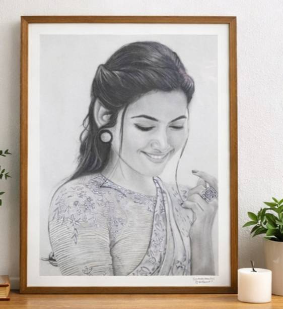 Fyndra Painting of Young girl Pencil 16 inch x 11 inch Painting