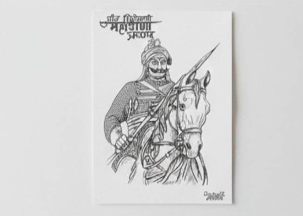 Fyndra Sketch of warrior Pencil 11 inch x 8.27 inch Painting