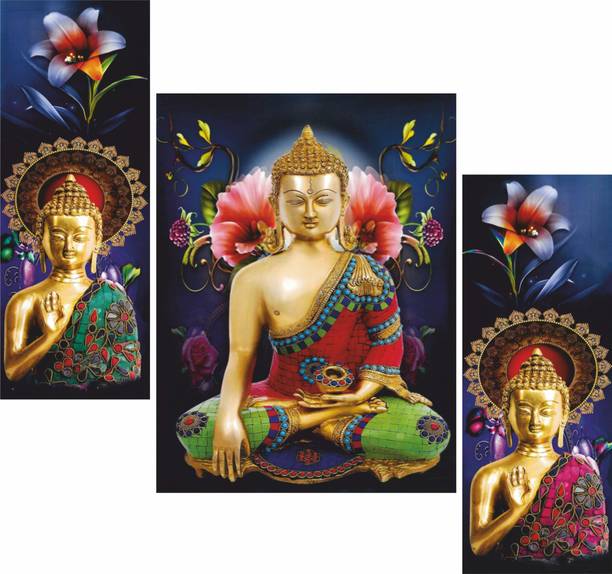 वॉलमैक्स Set of 3 Buddha Ji Painting Home Decorative Gift Item डिजिटल रीप्रिंट 12 inch x 18 inch पेंटिंग