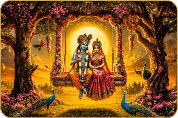 ArtMantra Radhe Krishna 3D Crystal Embossed Painting Photo Frame 3D Painting Digital Reprint 18 inch x 12 inch Painting