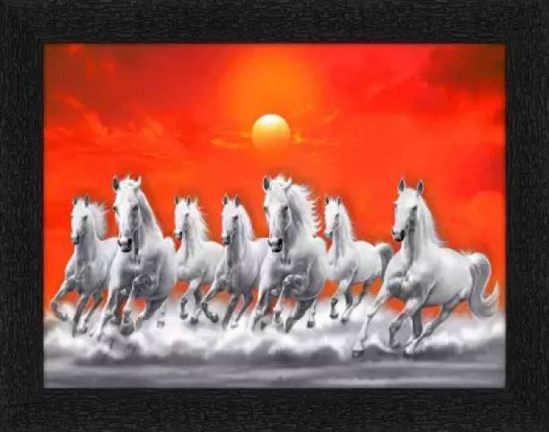 GetDecor Seven Horse Running At Sunrise Painting With Synthetic Frame Digital Reprint 11 inch x 14 inch Painting
