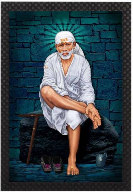 AVCrafts Lord Sai Baba UV Textured wall painting for Home decoration Digital Reprint 14 inch x 20 inch Painting