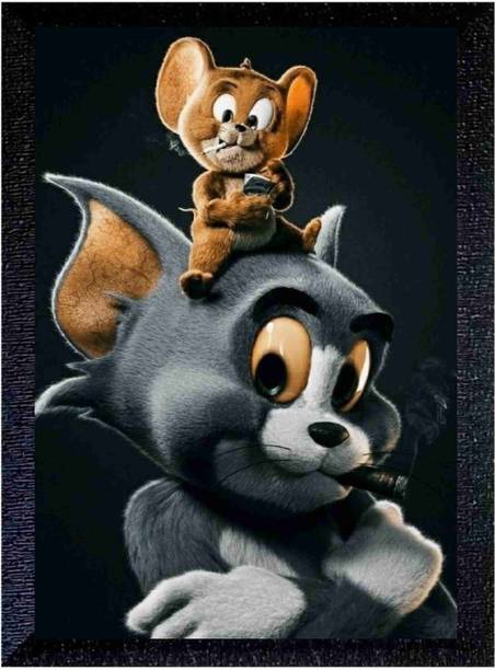 ER हैंडीक्राफ्ट TOM & JERRY GLOSSY PHOTO WITH TEXTURE FRAME डिजिटल रीप्रिंट 14 inch x 10 inch पेंटिंग