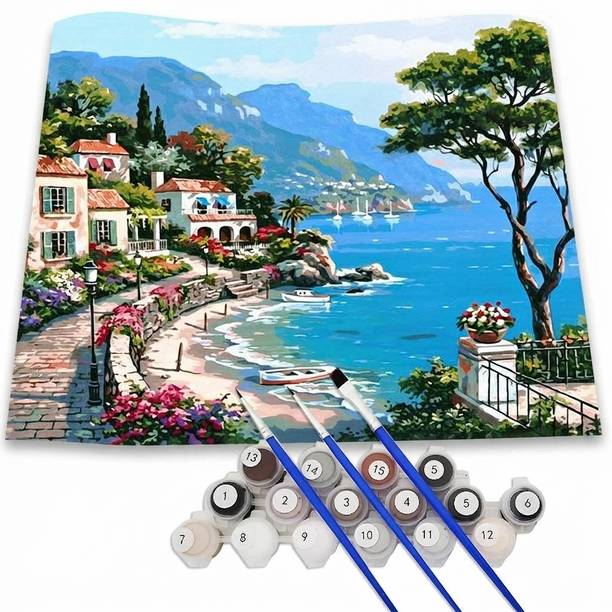 SERPLEX DIY Digital Painting by Numbers Kit Mediterranean Style Canvas for Art Learning Digital Reprint 9.9 inch x 13.7 inch Painting