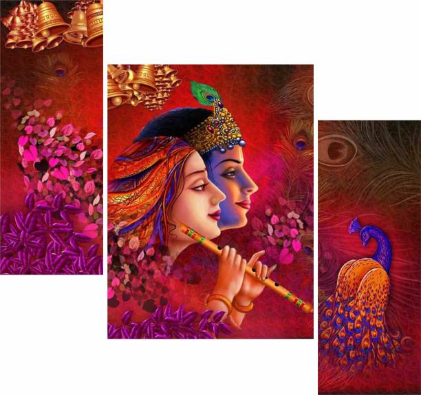 WALLMAX Beautiful Radha Krishna Set of 3 Home Decorative Digital Reprint 12 inch x 18 inch Painting