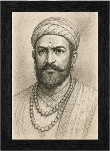 MyDealMitra MyDealMitra Chhatrapati Shivaji Maharaj Pencil Sketch Photo Frame Digital Reprint 14 inch x 10 inch Painting
