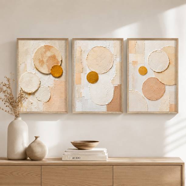साफ Set of 3 Pastel Geometric Wooden Synthetic Frame Wall Painting डिजिटल रीप्रिंट 19.5 inch x 13.5 inch पेंटिंग