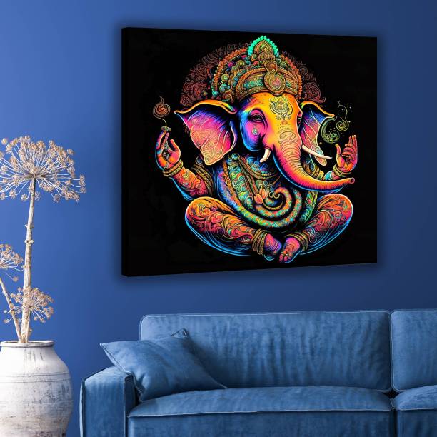 Indianara Lord Ganesha Canvas Art Painting for Living Room | Bedroom | Pooja Room | Hotel Canvas 20 inch x 20 inch Painting