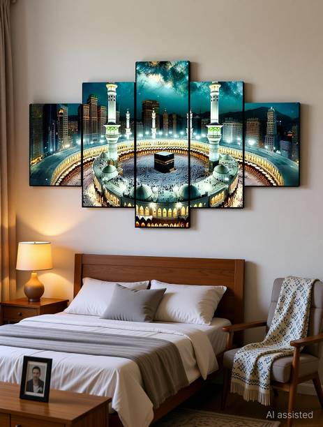 JB Creations Set of 5 Peice Islamic wall painting canvas Digital Reprint 18 inch x 30 inch Painting